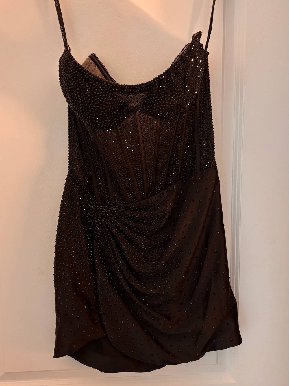 Sherri Hill Black Corset Ruched Mini Dress - Picture 7 of 7